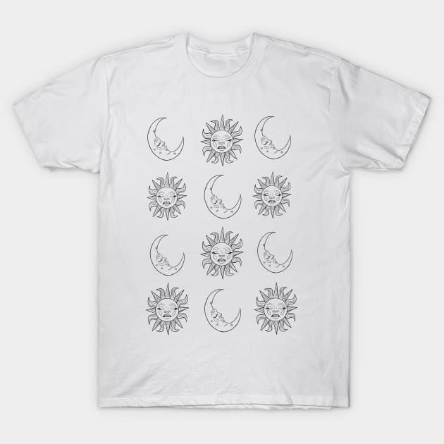 Black and white sun and moon print T-Shirt by KellyJay96